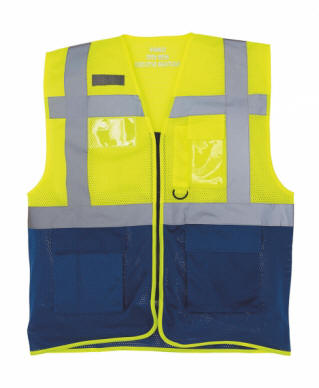 Warnweste easyMesh® gelb mit Reissverschluss und Taschen, nach EN ISO20471  mit vier rundumlaufenden Reflexionsstreifen personalisierbar, Baggertouren  NRW